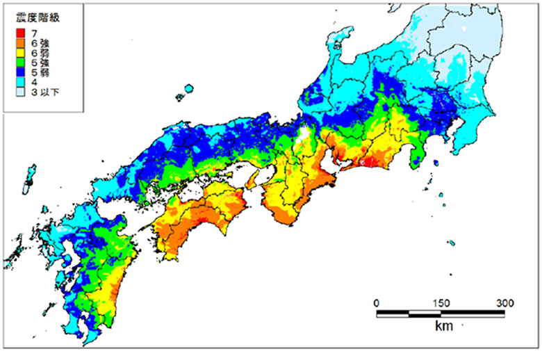 南海トラフ巨大地震の震度分布