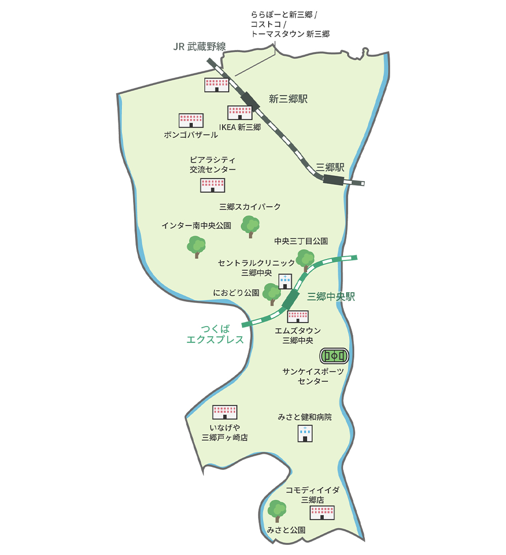 三郷市マップ（施設・路線）