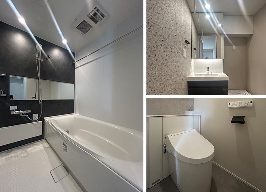 浴室乾燥機、洗面室内の室内物干し、温水洗浄便座付きトイレ